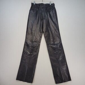 Vintage 80s RAGE Pants Mens 29x34 Black Straight Genuine Leather High Rise